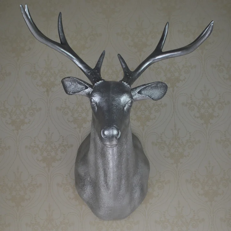 Full size wall mounted buck bust silver deer head trophy wall art