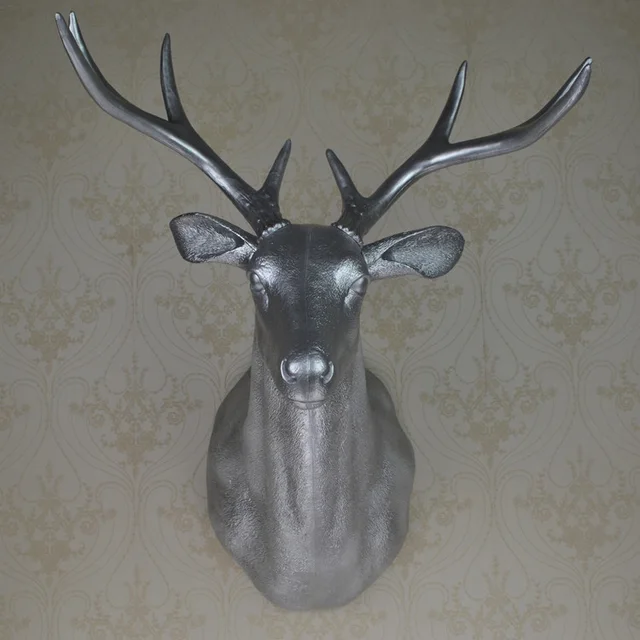 Full Size Wall Mounted Buck Bust Silver Deer Head Trophy Art Full Size Wall Mounted Buck Bust Silver Deer Head Trophy Art Plaque Hunt Sculpture