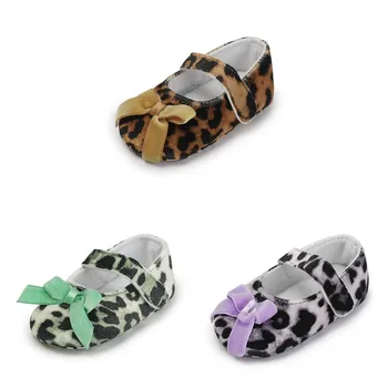 

New Infant First Walking Shoes Leopard-print Toddler Shoes Flannel Bowknot Baby Shoes For Girls