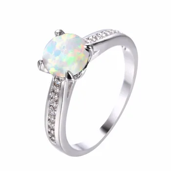 

Round 925 Sterling Silver Elegant White/Blue Fire Opal Rings High Quality Crystal Rhinestone Rings