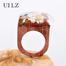 UILZ Creative Real Flower Wooden Resin Rings Vintage Handmade Ring For Women Girl Luxury Fashion Jewelry Anillos BWRP002