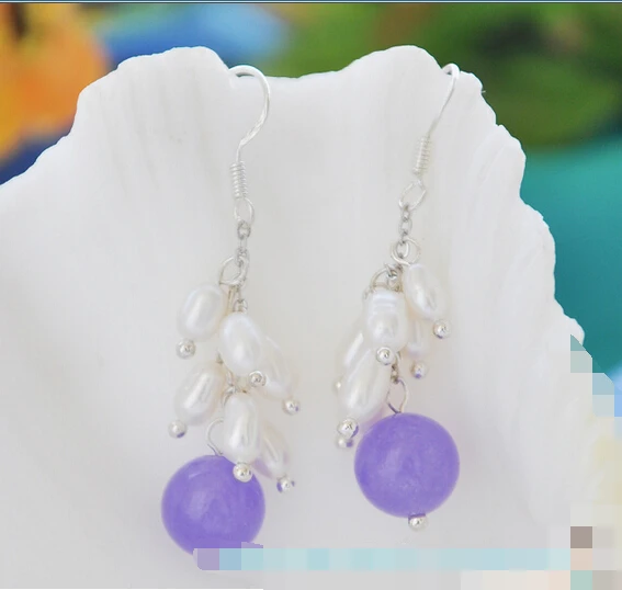 

free shipping 11793 lavender jade white pearl Grapes Shaped Earring