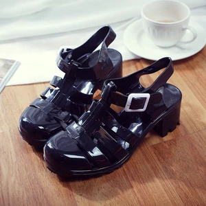 Summer Women Jelly Shoes Women Sandals Square High Heels Transparent Platform Sandal Lady Bling Silver Jelly Shoes Sandals