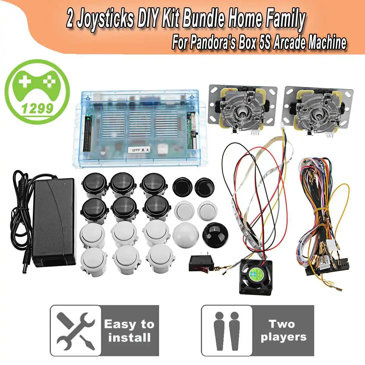 

1299 Games DIY Handle Arcade Machine 2 Joysticks Gamepad Kit Bundle Push Button Replacement Home Family