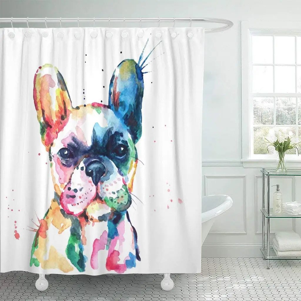 3D занавеска для душа Frenchie French Bulldog оригинальная акварель собаки веселая