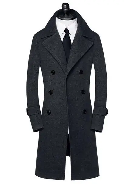 Осеннее двубортное шерстяное пальто мужские тренчи тонкие модные повседневные Мужское пальто jaqueta masculina Большие размеры S-9XL