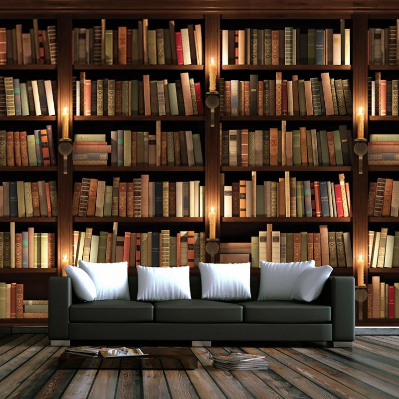 

Custom Photo Retro 3D Sofa TV Background Wallpaper Mural For Elders' Room Wall Bookcase Bookshelf 3D Mural Wallpaper On The Wall