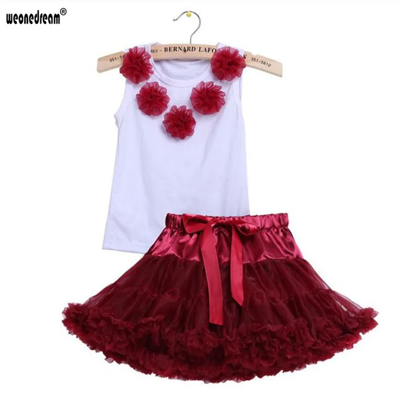 WEONEDREAM/Одежда для маленьких детей комплект одежды для девочек комплекты из 2 предметов жилет с цветочным узором комплект из футболки и платья модные костюмы с юбкой для девочек