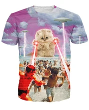 The Kitten No One Loved T-Shirt Kitty Alongside UFOs destroying 3d Funny T Shirt Short Sleeve Top Tee Summer Fashion Women Men