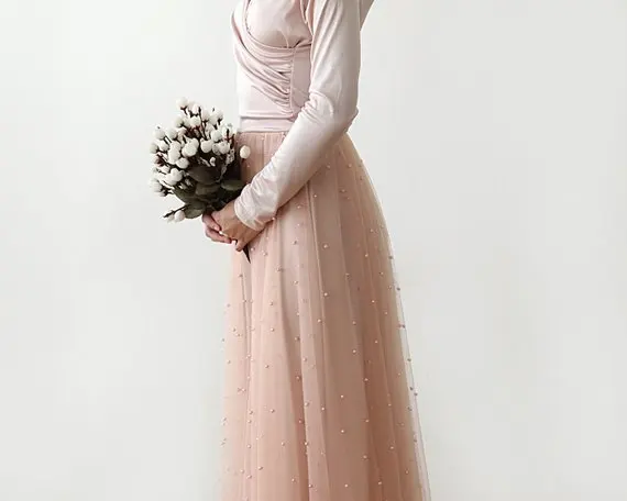 Largo Moda Suave Una Falda Por Encargo Dama Perlas Nupcial Saias Blush Cremallera Faldas Línea Tull Rosado Rosa Tulle nHwqrIx7PH