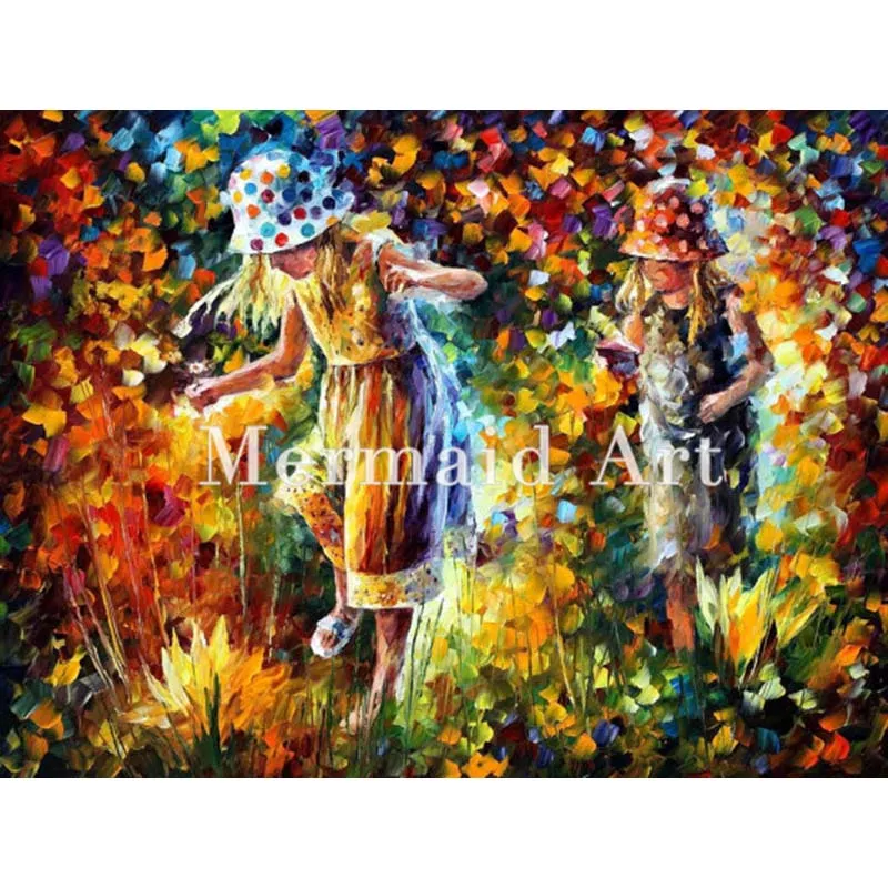 

Hand Painted Oil Painting On Canvas For Abstract Two Sisters Thick Palette Knife Painting Living Room Wall Decor Artwork Art