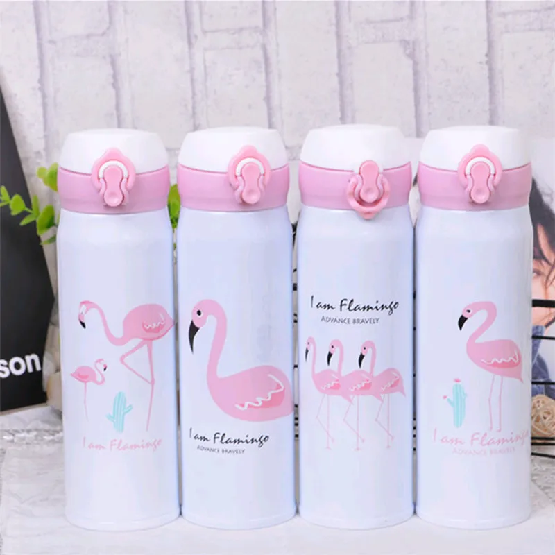 

2019 NEW Bpa-free 500ML Stainless steel Portable Flamingo sports baby children vacuum Flasks water bottle Flamingo thermos cup