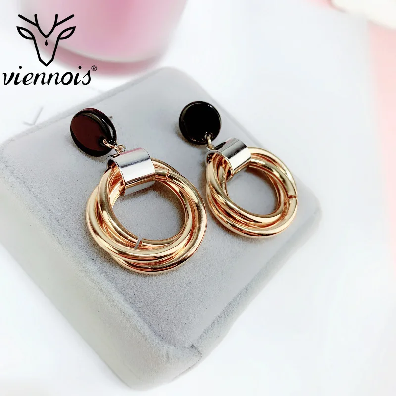 

Viennois Multi-storey Irregular Circle Earrings Gold Color Dangle Earring for women Party Fashion Hot Sale Jewelry 2019