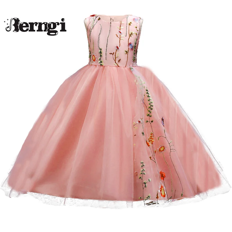 Berngi/Фирменные качественные Платья с цветочным принтом для девочек; летняя стильная одежда принцессы для девочек; одежда без рукавов с вышивкой для детей - Цвет: E2