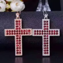 Натуральный Красный Гранат Драгоценный Кулон S925 Серебряный натуральный драгоценный камень кулон Цепочки и ожерелья модный роскошный большой крест женские вечерние, подарок, ювелирное изделие