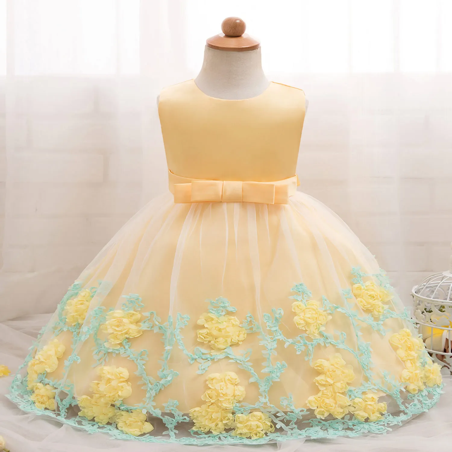 Коллекция года, винтажное платье для маленьких девочек платья для крещения для девочек, для первого дня рождения, свадьбы, крещения, для малышей, для детей возрастом от 2 лет - Цвет: Цвет: желтый