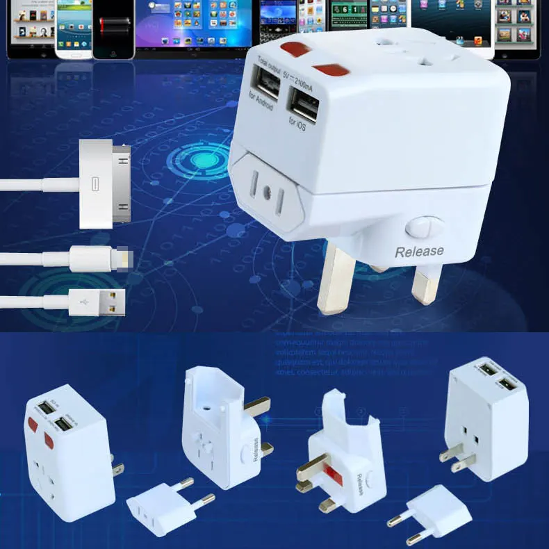 Универсальный 2 USB разъем преобразования многофункциональные преобразования подключить Global Travel адаптер питания преобразователя для IPhone Samsung