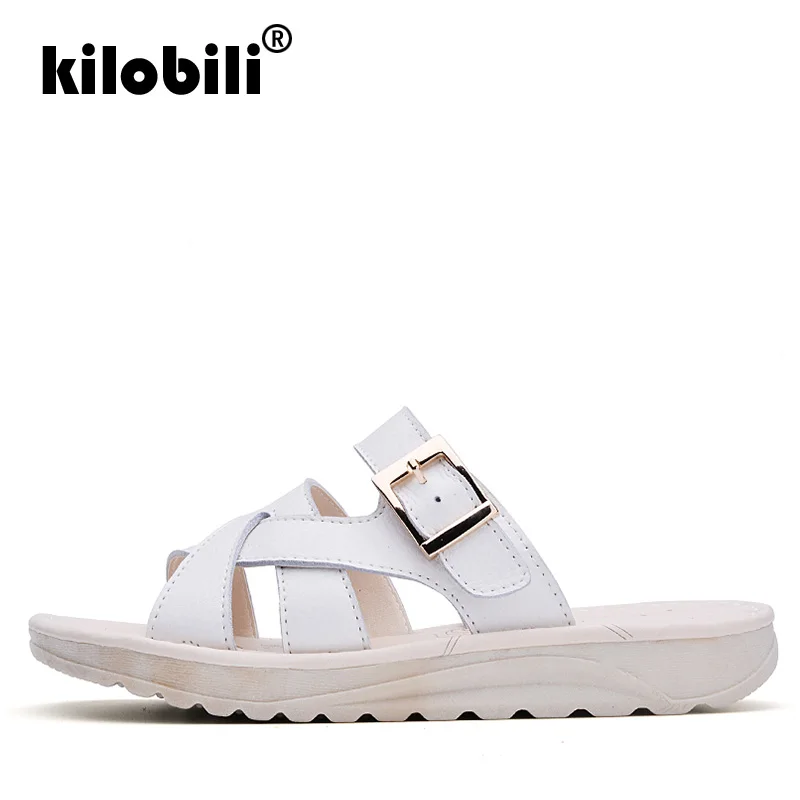 Kilobili 2019 Для женщин Повседневное сандалии плоская обувь из натуральной кожи без