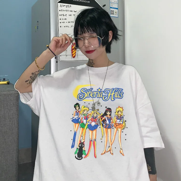 Poleras Mujer женская одежда корейский стиль Ulzzang Harajuku уличная Сейлор Мун Футболка женская Повседневная белая футболка Топы - Цвет: see chart