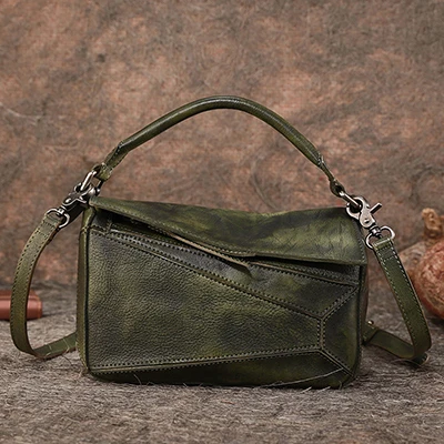 Кожаная сумка через плечо женская новая ретро ручная сумка на плечо дикая мягкая кожа атмосферная сумка индивидуальная Лоскутная женская сумка - Цвет: green