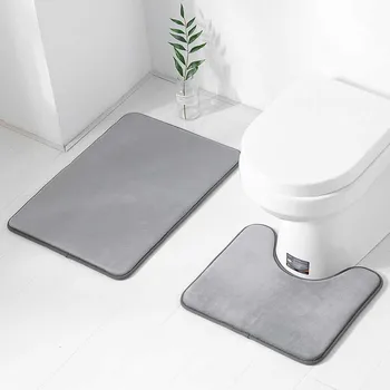 

2 Pcs Simple Pure Colors Bathroom Mat Set U Shape Bathrooms Carpet Toilet Rugs Non-Slip High Water Absorbent Bath Rugs