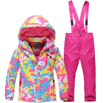 

New Hot ski jacket + pants children's fur lining ski suit children winter set of clothes for boys and girls new ski sports coat