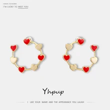 Yhpup трендовые милые романтические красные эмалированные геометрические серьги-гвоздики в форме сердца медные металлические серьги S925 ювелирные изделия для девочек 14 к подарок