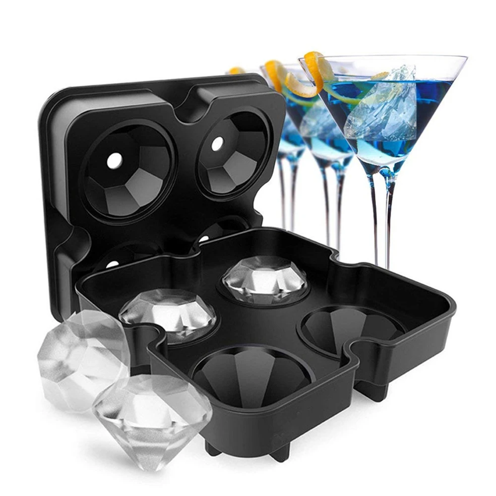 

4 Holes Diamond-shaped Ice Cube Tray Silicone Ice Cube Mold Maker for Whiskey Cocktail Cold Drink Tool Bar Ice Tools