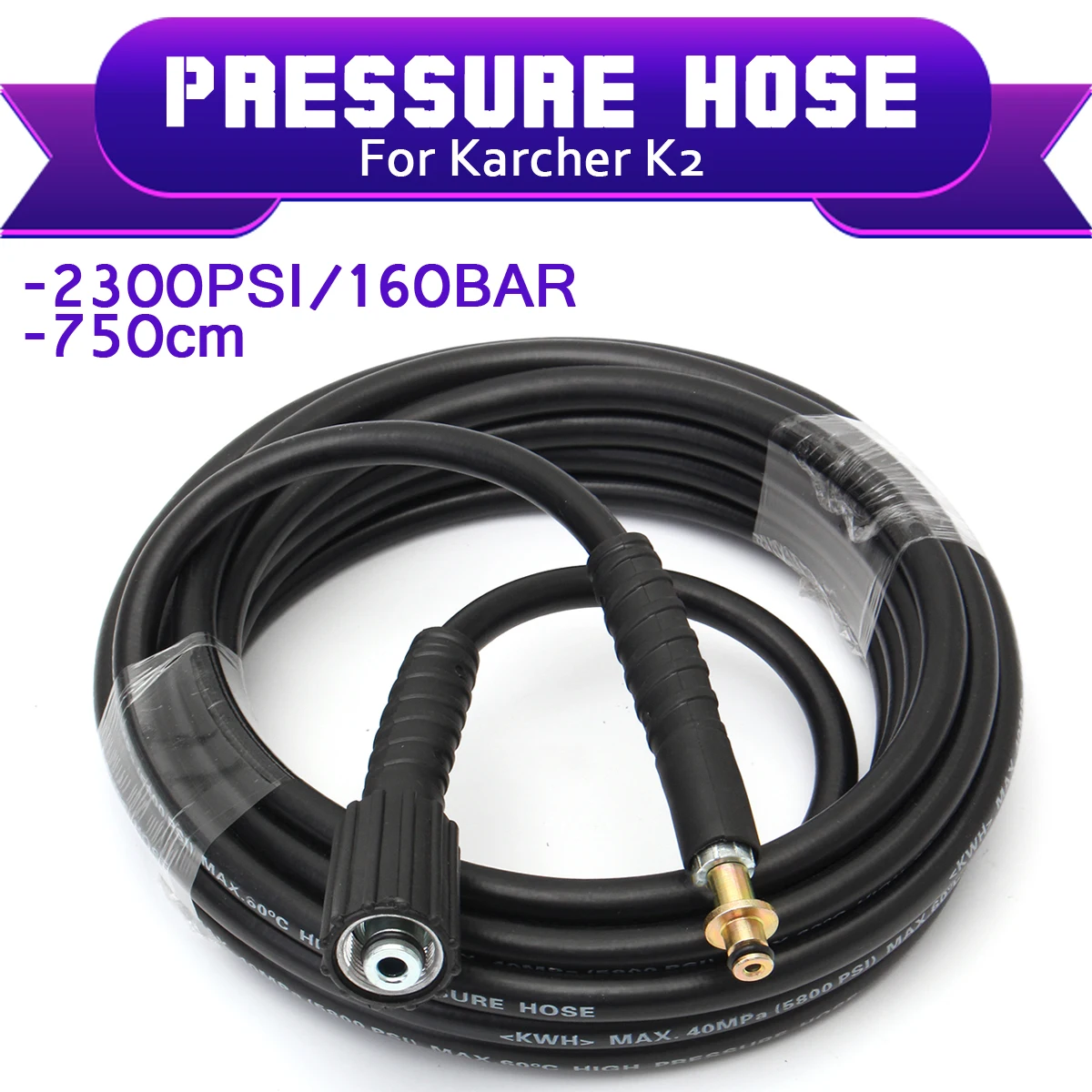 

7.5m High Pressure Car Washer Hose Replacement Cleaner Pipe 2300PSI/160BAR For Karcher K2 Auto Cleaning