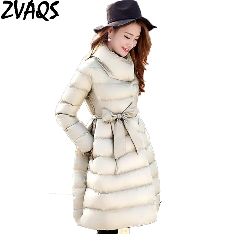 

2018 Autumn Winter Jacket Women Medium-Long Cotton Jackets Slim Swing Skirt Parkas Warm Coats Stand Collar Manteau Femme ST309