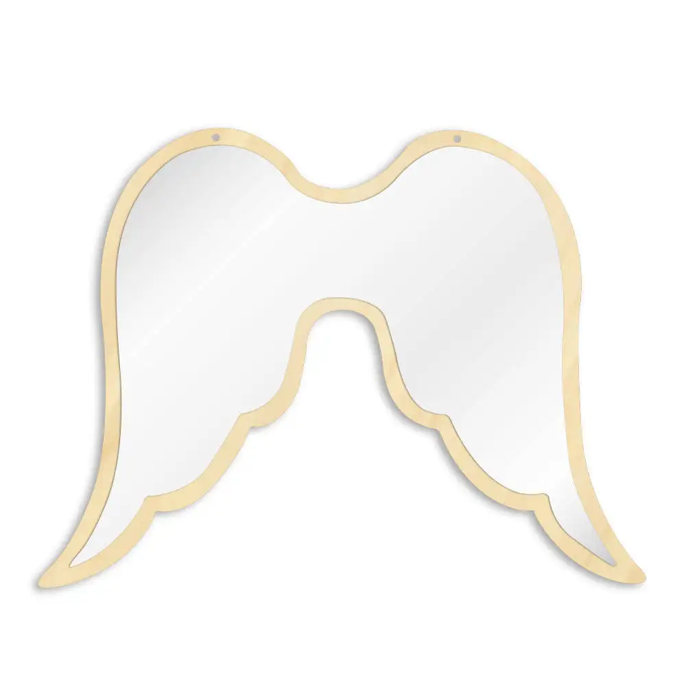 

Trendy Angel Wings Figurate Wooden Bottom Acrylic Make up Wall Mirror Baby Girls Room Deco Handmade Artistical Safe Mural Mirror