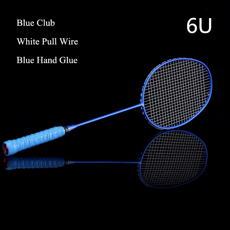 Профессиональная ракетка для бадминтона LOKI из углеродного волокна, супер светильник, ракетка для бадминтона 4U 6U 72 г со шнуром 25-27 фунтов для взрослых детей - Цвет: 6U blue white blue
