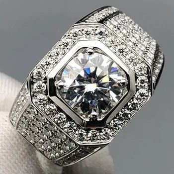 

New 1 Carat 18K White Gold Moissanite Diamond Ring Luxury Diamonds Men Wedding Party Engagement Anniversary Ring 1 Ct 6.5mm