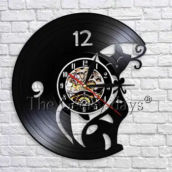 

Lovely Cat Wall Clock Personality Vinyl Record Wall Clock Kitty Pet Animal 3D Wall Watches Nursery Wall Decor For Kids