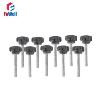 

10pcs M6 x 30mm Male Thread 18mm Round Head Diameter Black Clamping Nut Knob Handles Replacement Thumbscrew Knurled Grip Knobs