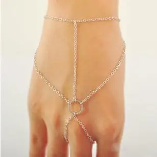 

Simple charm gold Silver Plated Slave Chain pulseras alloy Circle bead Bracelet Finger Circle best match bracelets for women