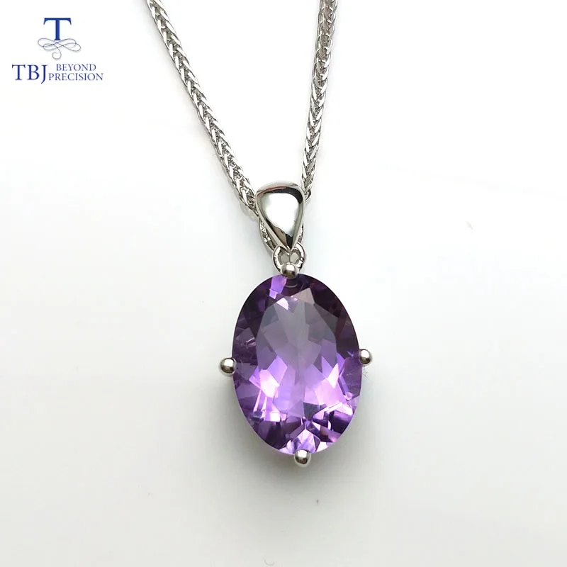 

TBJ,5.5ct natural amethyst gemstone necklace ,simple design gemstone pendant in 925 sterling silver gemstone jewelry with box