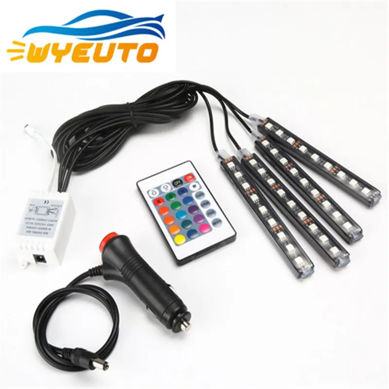 

Car 1 drag 4 decoration lamp atmosphere lamp foot lamp colorful car interior RGB lighting 9 light remote control