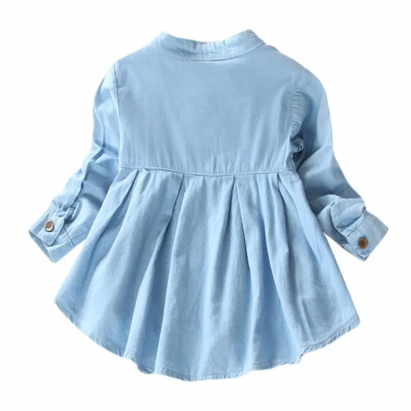 Джинсовые рубашки для девочек-младенев привлекательная модная джинсовая одежда с длинным рукавом для девочек на весну осень и зиму