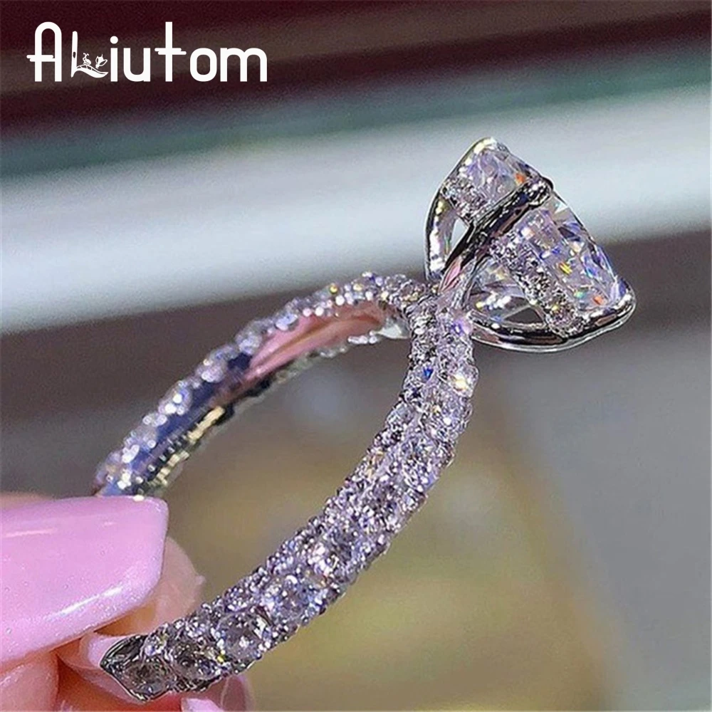 

ALIUTOM 2018 Fashion Luxury Women Engagement Jewelry Silver Color Full Round Zircon Female Wedding Finger Ring