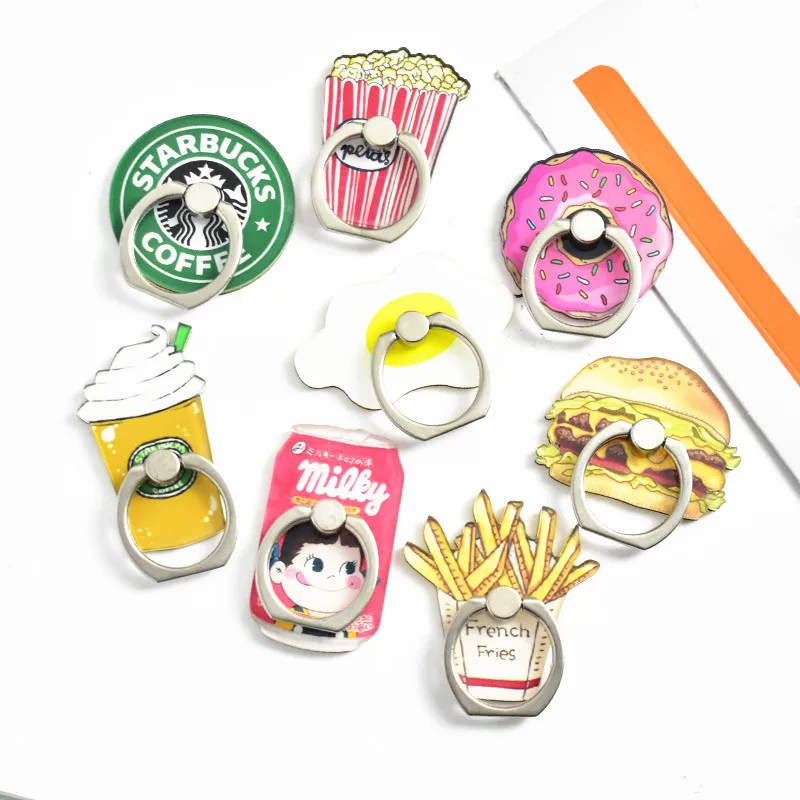 

Hot Sales ABS Universal Mobile Phone Holder Stand support Donuts Chips Coffee Food Series Phone Holder Ring