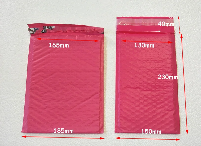 

New arrival Small size 50pcs/pack 130*230+40mm Usable space Poly bubble Mailer envelopes Pink for gift