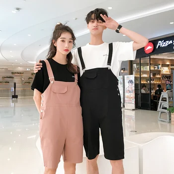

New Fashion Korean Casual Shorts Overalls Trend Wild Mens Loose Jumpsuits Youthful Handsome Couple Bib Shorts Size S-2XL
