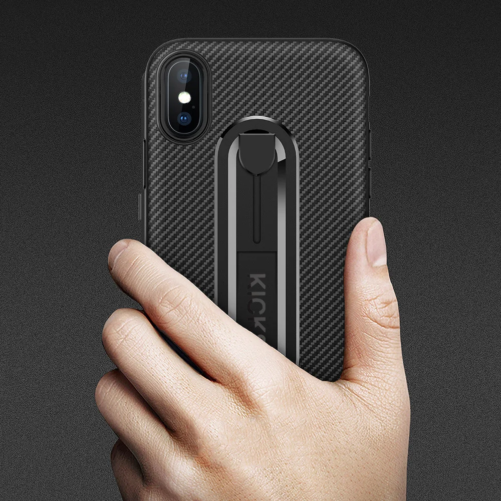Luxury Carbon Fiber Ring Kickstand Phone Back Case For iPhone XS MAX XR X 8 7 6 6S Plus 5S SE Soft TPU Shockproof Stand Cover  (3)