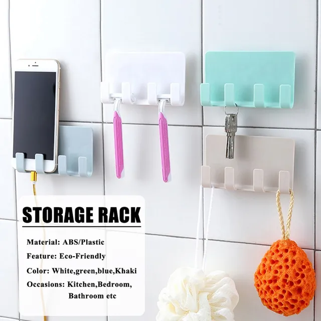 Stick Type Innovative Bracket Support Phone Charger Wall Mounted 4 Stick Type Innovative Bracket Support Phone Charger Wall Mounted 4 Hooks Hanger Storage Rack Bathroom Hanging