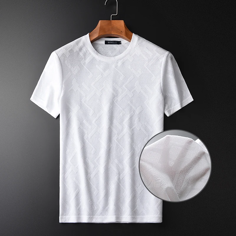 

Minglu Mens T-shirts Plus Size 4xl Luxury Soft Knitted Jacquard Mens Tshirts Summer Camiseta Masculina Slim Fit T-shirts Mens