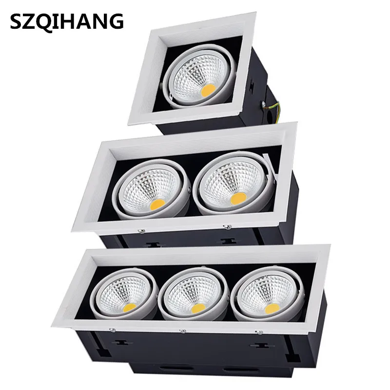 Square 10W/2*10W/3*10W COB Adjustable Angle Square Grille Downlight Lamp LED Spot Light Recessed Led Celing Lamp +LED Driver