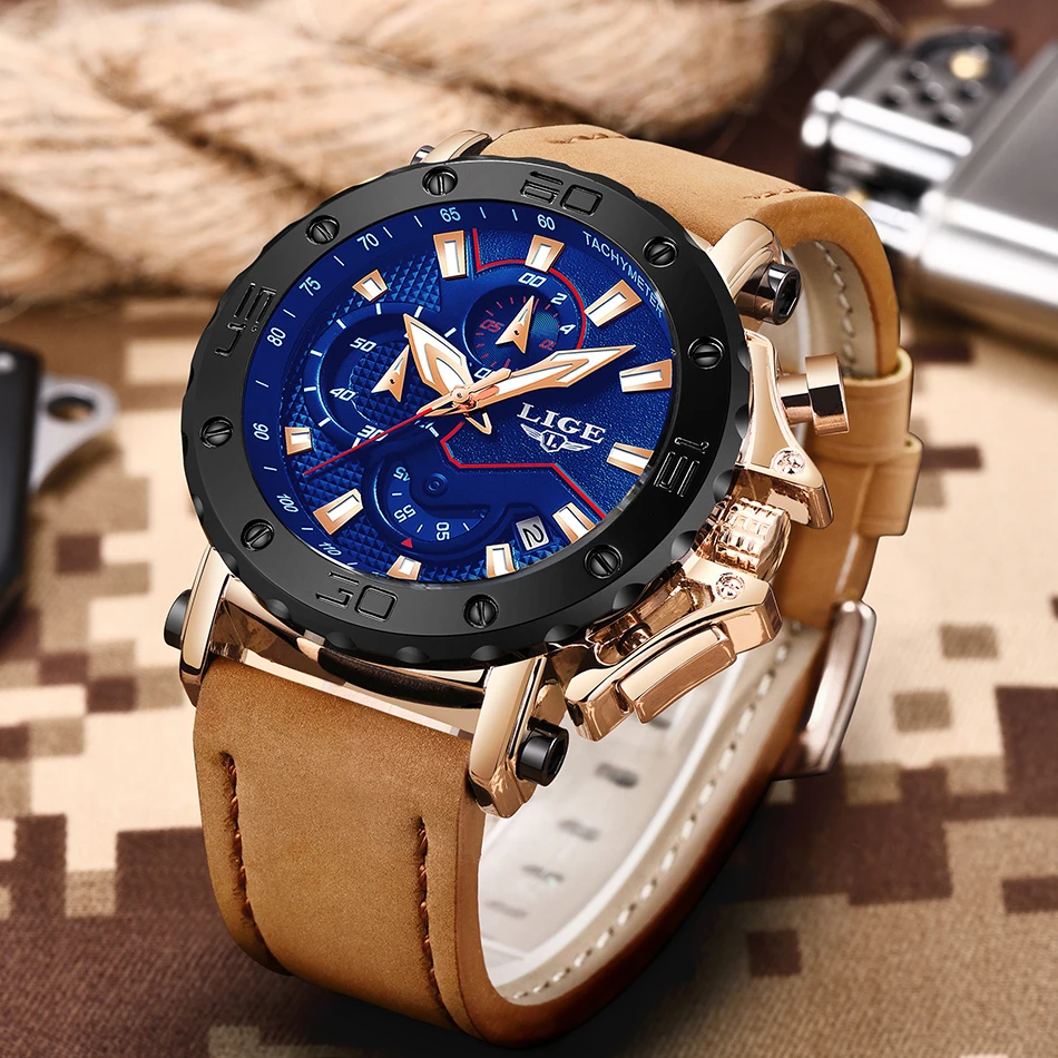 Мужские часы лучший бренд класса люкс LIGE спортивные водонепроницаемые кварцевые часы с датой мужские повседневные кожаные хронограф мужские часы Relogio Masculino