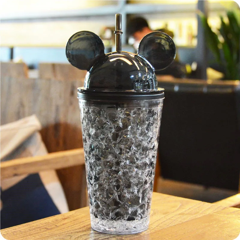 Duolvqi двойная соломенная ледяная бутылка с мультяшными большими ушами и мышкой, милые летние холодные напитки, пластиковая посуда для напитков со льдом, молоком, соком, кофе