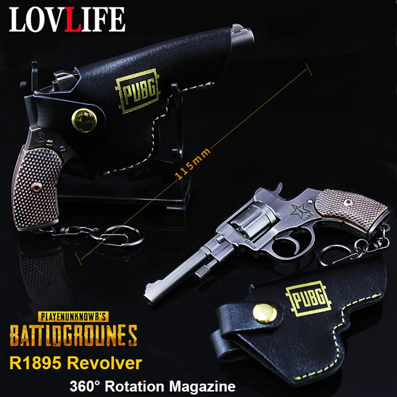 12cm PUBG R1895 Revolver Gun Model Keychain Metal Alloy Holster Weapon Toy Key Chains 360° Rotation Magazine Children Game Gifts 12cm PUBG R1895 Revolver Gun Model Keychain Metal Alloy Holster Weapon Toy Key Chains 360° Rotation Magazine Children Game Gifts
